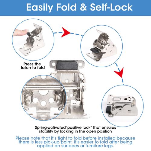 4 Pack Locking Hinge （included 32 Screws ）for Folding Leg Brackets,Heavy Duty Folding Brackets 90 Degree Self Locking Folding Hinge for Table Legs Furniture