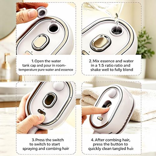 2026 Upgrade Electric Spray Air Cushion Massage Comb, 5-in-1 Self-Cleaning Steam Brush for Hair, Anti-Tangle Gloss Detangling Air Cushion Brush for Dry Frizzy Long Short Women Hair