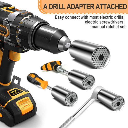 Super Universal Socket Tool, 7-19mm Universal Socket Wrench Set, Gator Grip with Power Drill Adapter Set, Valentine's Day Gift, Ideal Cool Gadgets for Birthday Gifts for Men Dad Husband