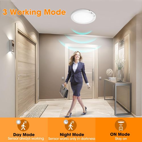 Rechargeable Motion Sensor Ceiling Lamp - Magnetic Ceiling Mount, Remote-Controlled, Adjustable, Customizable LED Lights, Auto Shut-Off, Wireless Automatic Battery-Powered Multifunctional Lighting for Closet, Stairs