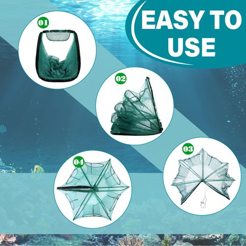 Foldable Fishing Trap Collapsible Hexagon 6 Hole Fishing Bait Trap Portable Minnow Crayfish Crab Crawdad Shrimp Net Cage Accessories