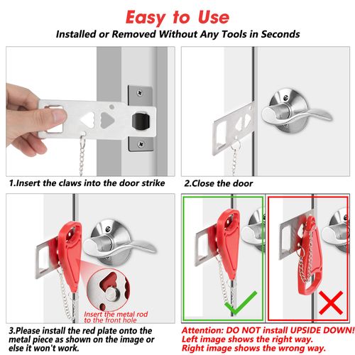 Portable Door Lock, Hotel Travel Door Lock Security for Home,Hotel Safety Device for Door Security, Portable Lock for Hotel Room, Apartment, College Dorm and Travel