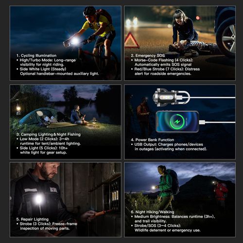 Rechargeable Keychain Flashlight, 800 Lumens 7 Light Modes | Waterproof EDC mini flashlight & COB work light with red-blue strobe. Bright light for hiking, searching and camping.