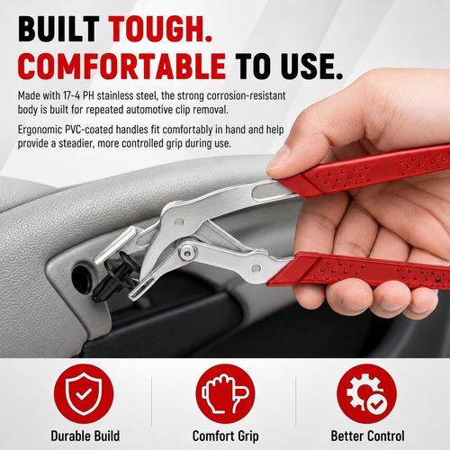 Car Clip Pliers, Panel Clip Removal Tool for Plastic Fasteners, Red, No‑Damage Plastic Fastener & Push Pin Pliers Removal Tool, for Car Trim Removal Tool, Door Panel, Bumper, Fender