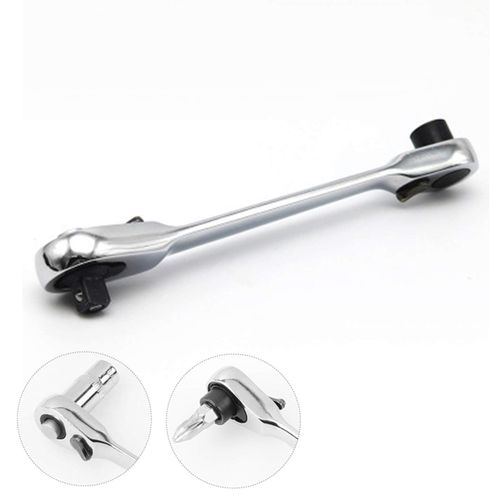 Mini Double Headed Ratchet Wrench , 1/4 Inch 72 Tooth Drive Socket and Screwdriver Bit Ratchet Set Rotator 5 Degrees Quick Install Release Ratchet Accessories Tool Silver
