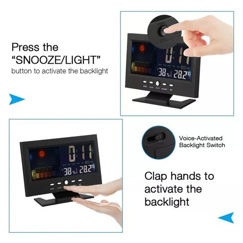 Weather Clock , Weather Station Wireless Indoor Thermometer Temperature Desk Digital Alarm Clock Weather Thermometer LED Temperature Humidity Monitor