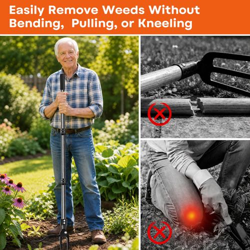 Stand Up Weed Puller Tool with 45″ Long Handle, Manual Weeder Tool,4-Claw Gardening Weeding Tool, Weed Remover Removal Pulling Tool for Garden Lawn Crabgrass Dandelion Grass Root (All-Steel)