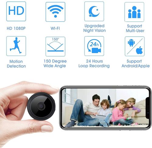 Small Camera Spy Camera WiFi Home Security Camera Mini Hidden Camera Video Recorder Night Vision Live Feed Playback Phone App Control Nanny Cam Pet Camera