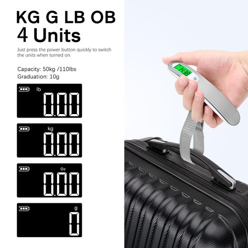Rechargeable Luggage Scale with Strap & Type-C Port - Portable, Digital, High-Precision, and Ideal for Backpacks, Suitcases, and Carry-Ons - Up to 110lb/50kg Capacity -Strap, Silver