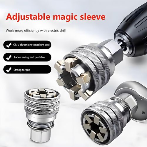 Upgraded Adjustable Universal Socket Wrench, Manual Socket Wrench, Multifunctional Sleeve, 10mm-19mm Universal Sockets Tools for 3/8" Drive Ratchet Torque Wrench and Power Drill