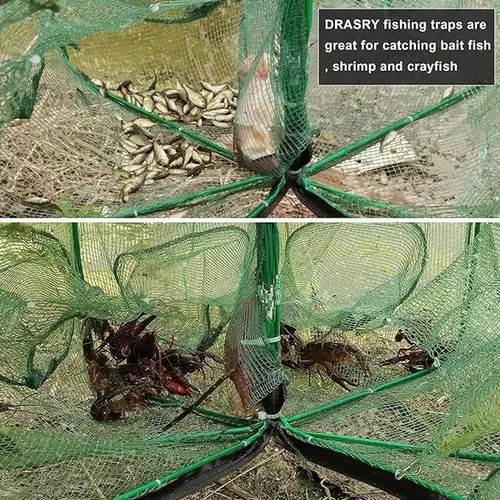 Foldable Fishing Trap Collapsible Hexagon 6 Hole Fishing Bait Trap Portable Minnow Crayfish Crab Crawdad Shrimp Net Cage Accessories