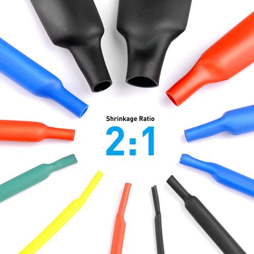 Waterproof Heat Shrink Tube , Heat Shrink 2:1 Electric Insulation Tube Kit 45mm Flame Retardant Wrap Cable Sleeve 560pcs 5 Colors 12 Sizes with Storage Box