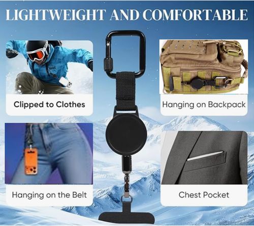 cell phone lanyard，Phone Strap with Locking Carabiner for Skiing, Hiking,Anti-theft Phone Tether，Retractable Cell Phone Strap with Steel Cable for any mobile phone