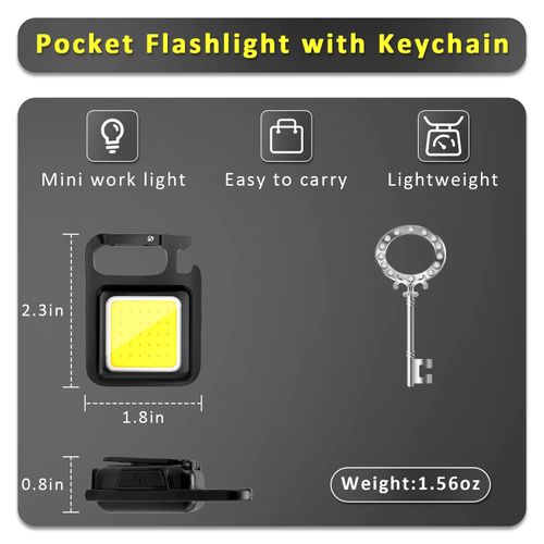 COB Rechargeable Keychain Flashlight, High Lumen Super Bright LED Work Light with Magnet,Clip,Bottle Opener for Dog Walking,Car Repair, Emergency,Camping,EDC