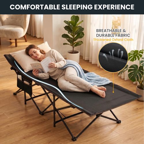 Folding Camping Cot, Extra Wide Heavy Duty Sleeping Cots, Camping Cot for Adults, Double-Layer Oxford Portable Travel Camp Bed w/Carry Bag for Home, Office Naps, Camping, Beach, Patio