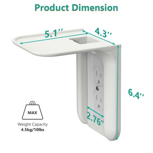 Outlet Shelf Wall Holder, Bathroom Shelf up to 10lbs Standard Vertical Duplex Wall Organizer for Smart Home Decor Space Saving Power Tools, Toothbrush (OLS001-W), 1 Pack, White