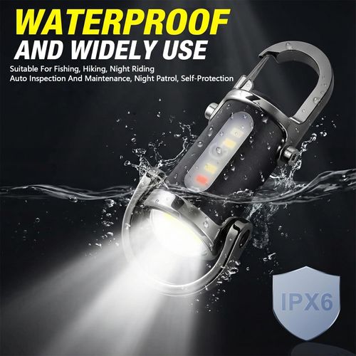 Rechargeable Keychain Flashlight, 800 Lumens 7 Light Modes | Waterproof EDC mini flashlight & COB work light with red-blue strobe. Bright light for hiking, searching and camping.