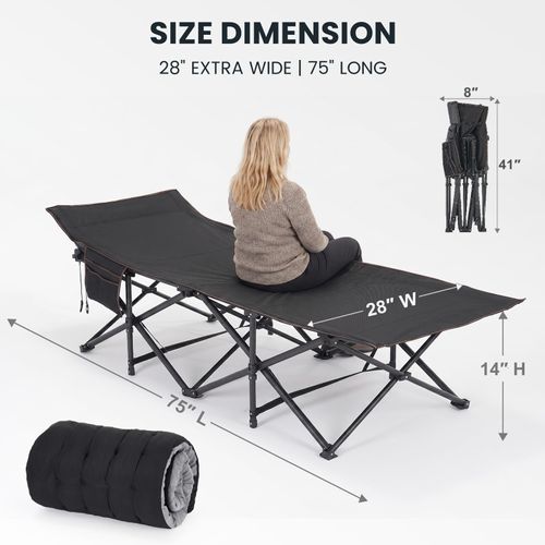 Folding Camping Cot, Extra Wide Heavy Duty Sleeping Cots, Camping Cot for Adults, Double-Layer Oxford Portable Travel Camp Bed w/Carry Bag for Home, Office Naps, Camping, Beach, Patio