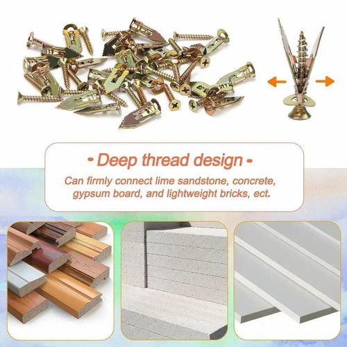100PCS Self Drilling Drywall Anchors with Screws Kit, Metal Expansion Bolt Heavy Duty Wall Anchors and Screws for Drywall, No Drill Mounting for Fixing TV, Shelves, Cabinet, Curtains (0.43 * 1.18 in)