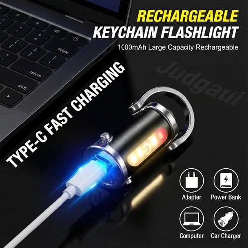 Rechargeable Keychain Flashlight, 800 Lumens 7 Light Modes | Waterproof EDC mini flashlight & COB work light with red-blue strobe. Bright light for hiking, searching and camping.