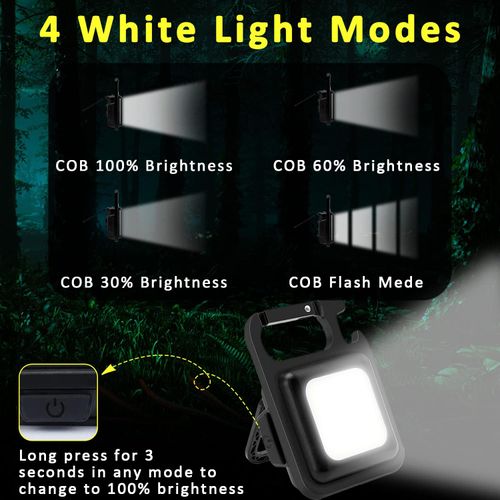 COB Rechargeable Keychain Flashlight, High Lumen Super Bright LED Work Light with Magnet,Clip,Bottle Opener for Dog Walking,Car Repair, Emergency,Camping,EDC
