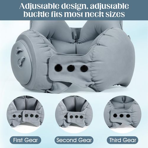 Inflatable Neck Pillow（Includes storage bag）, U-Shaped Travel Pillow with Adjustable Snap Grey