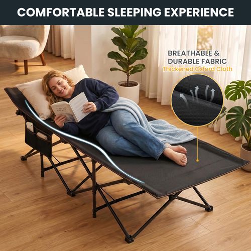 Folding Camping Cot, Extra Wide Heavy Duty Sleeping Cots, Camping Cot for Adults, Double-Layer Oxford Portable Travel Camp Bed w/Carry Bag for Home, Office Naps, Camping, Beach, Patio