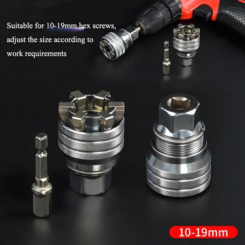 Upgraded Adjustable Universal Socket Wrench, Manual Socket Wrench, Multifunctional Sleeve, 10mm-19mm Universal Sockets Tools for 3/8" Drive Ratchet Torque Wrench and Power Drill