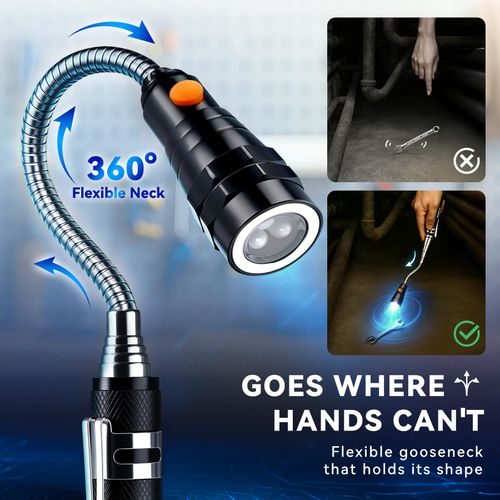 Extendable Magnetic Flashlight Magnet Pickup Tool, Gifts for Men, Telescopic and Flexible Gadget, Birthday Gifts for Men, Dad, Husband, Him, Women, Mechanic, Mens Birthday Gift Ideas