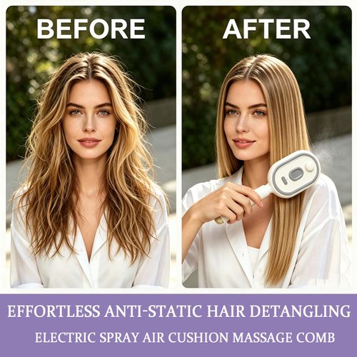 2026 Upgrade Electric Spray Air Cushion Massage Comb, 5-in-1 Self-Cleaning Steam Brush for Hair, Anti-Tangle Gloss Detangling Air Cushion Brush for Dry Frizzy Long Short Women Hair
