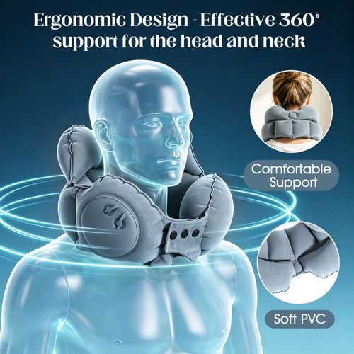 Inflatable Neck Pillow（Includes storage bag）, U-Shaped Travel Pillow with Adjustable Snap Grey