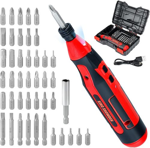 Cordless Screwdriver USB Rechargeable 4V 400RPM Electric Screwdriver Set with 42 Drill Bits LED Work Light Carrying Box