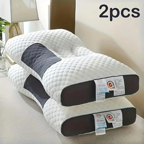 2pcs Soft Knit Neck Pillows - Adjustable Ergonomic Support, High-Quality Polyester Core, Removable Cover, White with Black Panels, Contoured Design for Neck