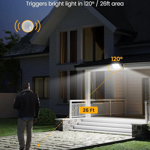 Cable Solar Outside Lights with 113 Bright LED , Motion Sensor Outdoor Flood Lights Dusk to Dawn, Security Light for Garden Barn Porch