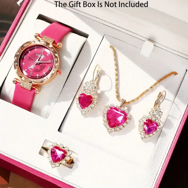 5pcs set Women Fashion Retro PU Leather Band Quartz Watches+Crystal Jewelry Set  50% off for a limited time