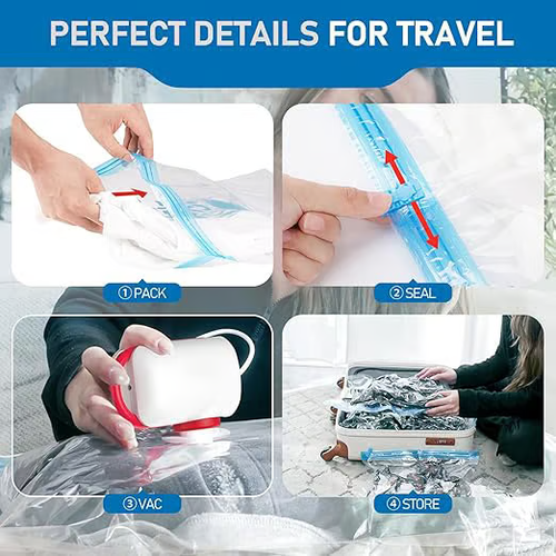 6 Pack Lightweight Travel Bags with USB Electric Pump | Compact Vacuum Storage Bags for Clothes | Space Saver Compression Bags for Travel
