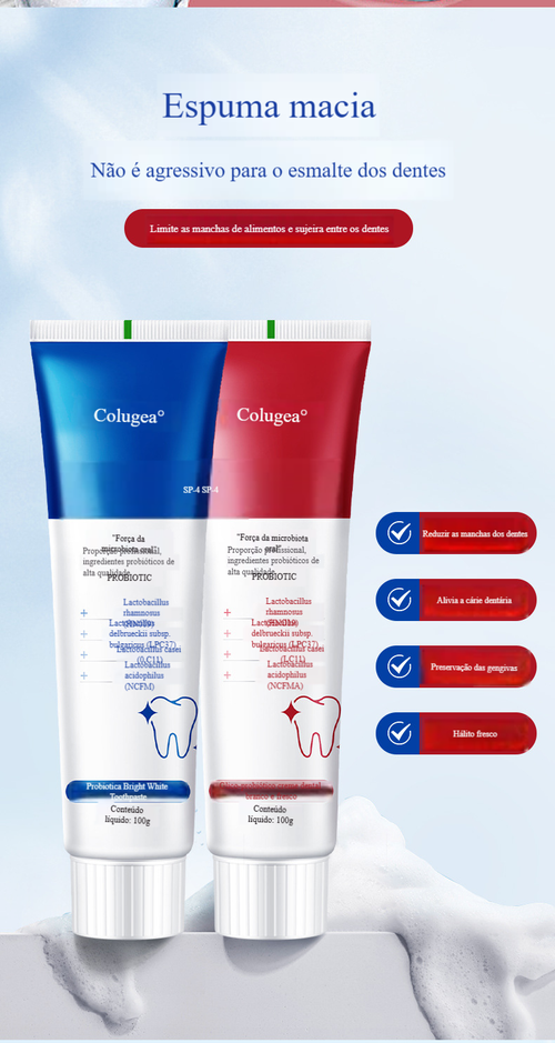 Creme Dental Doutoral com Probióticos SP-4, Clareamento Estético, Hálito Fresco, Limpeza Profunda e Remoção de Manchas Dentárias