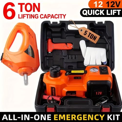 KD FANS 12V Electric Car Jack Set - 5 Ton(11, 000 LBS) Portable Electric Vehicle Jack Set, Off-Road Emergency Roadside Kit Including Raised Wrench & Air Compressor for Tire Replacement And Garage Maintenance, Without Battery