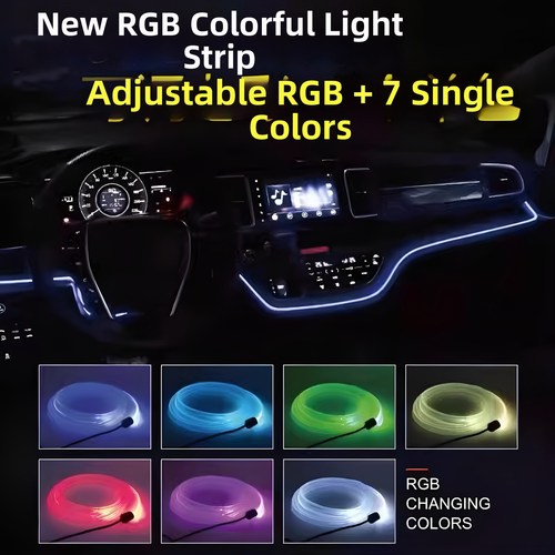 RGB car ambient light 5M App-controlled interior lighting Plug-and-play installation Selling Points 7-color changing with smooth transitions USB-powered, no wiring needed Fits dashboard or rear cabin seamlessly 5 meter fiber options for full coverage