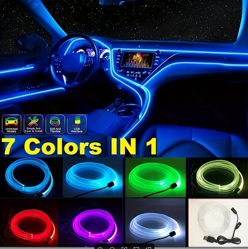 RGB car ambient light 5M App-controlled interior lighting Plug-and-play installation Selling Points 7-color changing with smooth transitions USB-powered, no wiring needed Fits dashboard or rear cabin seamlessly 5 meter fiber options for full coverage