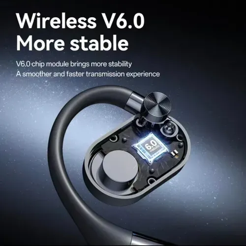 Over-ear open-type Bluetooth headphones, with non-inferior ear hooks design, allowing for the preservation of ambient sounds. Equipped with a digital display and large-capacity charging case, which can also serve as an emergency power bank. Bluetooth connection, supporting call cuts and song skips. The open design may cause sound leakage. The wearing experience varies from person to person. Suitable for sports, commuting, and office scenarios.