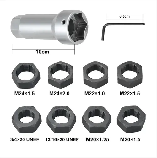 10-piece set of transmission shaft thread repair kit, metric specification, used for minor thread repair of hub and transmission shaft screw. Includes drive sleeve, wrench and portable toolbox. Only suitable for slightly burr-deformed screws. For severely damaged screws, replacement is recommended. Do not forcefully twist. Special for auto repair chassis maintenance. It is a practical repair kit for screw thread damage handling by auto repair stores and mechanics.