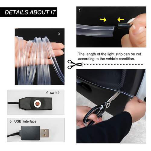 RGB car ambient light 5M App-controlled interior lighting Plug-and-play installation Selling Points 7-color changing with smooth transitions USB-powered, no wiring needed Fits dashboard or rear cabin seamlessly 5 meter fiber options for full coverage