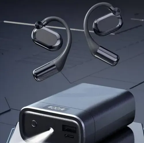 Over-ear open-type Bluetooth headphones, with non-inferior ear hooks design, allowing for the preservation of ambient sounds. Equipped with a digital display and large-capacity charging case, which can also serve as an emergency power bank. Bluetooth connection, supporting call cuts and song skips. The open design may cause sound leakage. The wearing experience varies from person to person. Suitable for sports, commuting, and office scenarios.