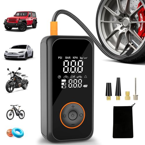 Portable Tire Inflator Air Compressor, 150 PSI Cordless Bike Pump with Digital Gauge, LED Light, Rechargeable Car Air Pump for Cars, Motorcycles, Balls