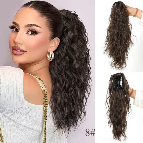 💜 18 inch curly wavy frizz hair extension with ponytail