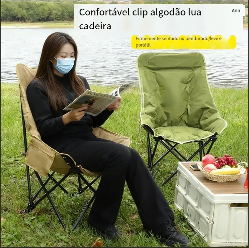 Cadeira de lua de encosto alto ao ar livre portátil pode sentar-se e deitar cadeira ao ar livre viagem camping cadeira dobrável portátil cadeira de praia espreguiçadeira