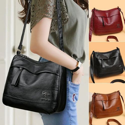 Bolsa tiracolo vintage em pele macia e grande capacidade
