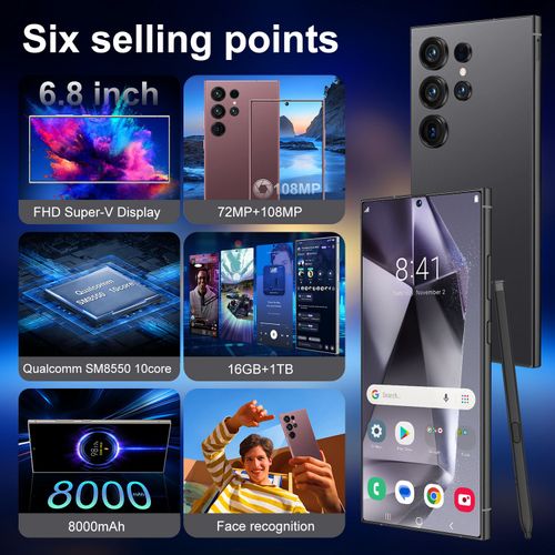 S24 Ultra 2025 Novo smartphone 5G 7.3'' alta definição Android 14 Snapdragon 8gen3 10core telefone dual SIM