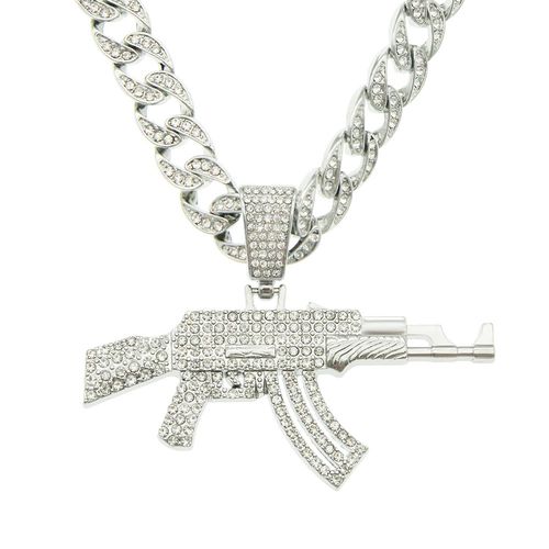 Edgy Western Punk Hip-Hop Rap Style Gun Pendant Necklace – Trendy Men's Nightclub Cuban Chain